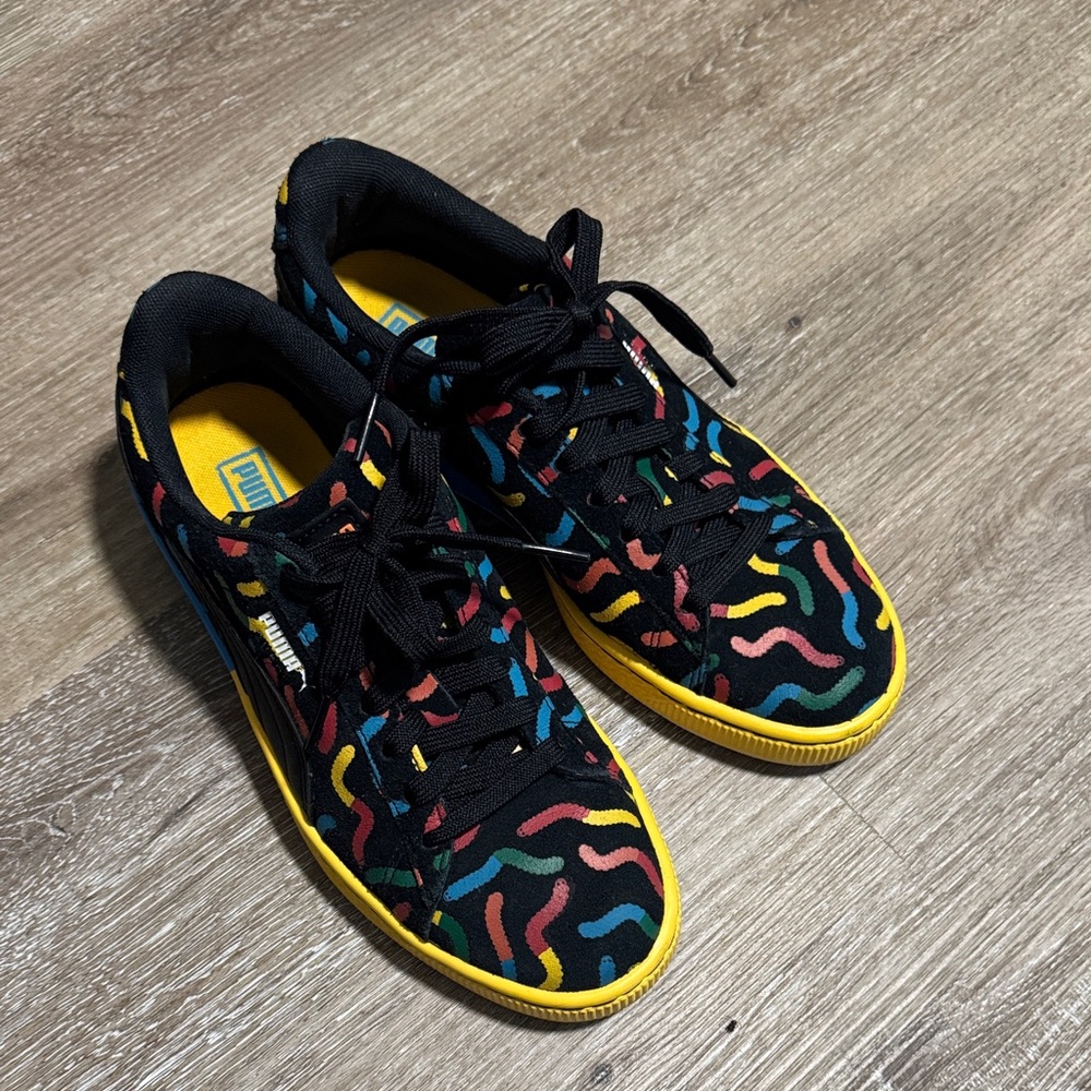Puma suede Black Sneakers with Colorful Accents